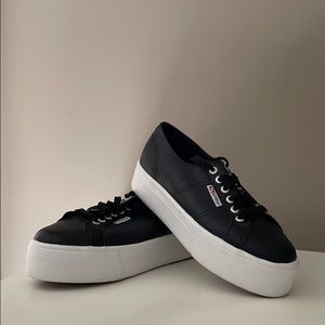 Leather superga platform sneakers